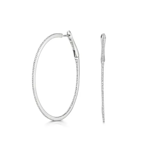 Small White Gold Hoop Earrings 43MM 0.75ct